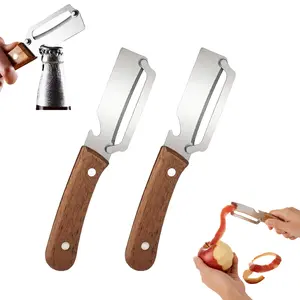 1/2Pack Fruit & Veggie Peeler with Bottle Opener Sharp Stainless Steel Blade Wooden Handle Ergonomic Non-slip Design for Comfortable Grip Household Kitchen Tool