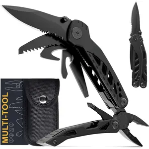 Multitool Knife, Pohaku 13 in 1 Pocket Multitool, Multi Tool with 3" Large Blade, Safety Locking Design, Spring-Action Plier, Durable Nylon Sheath for Outdoor, Camping, Fishing, Survival,Hiking