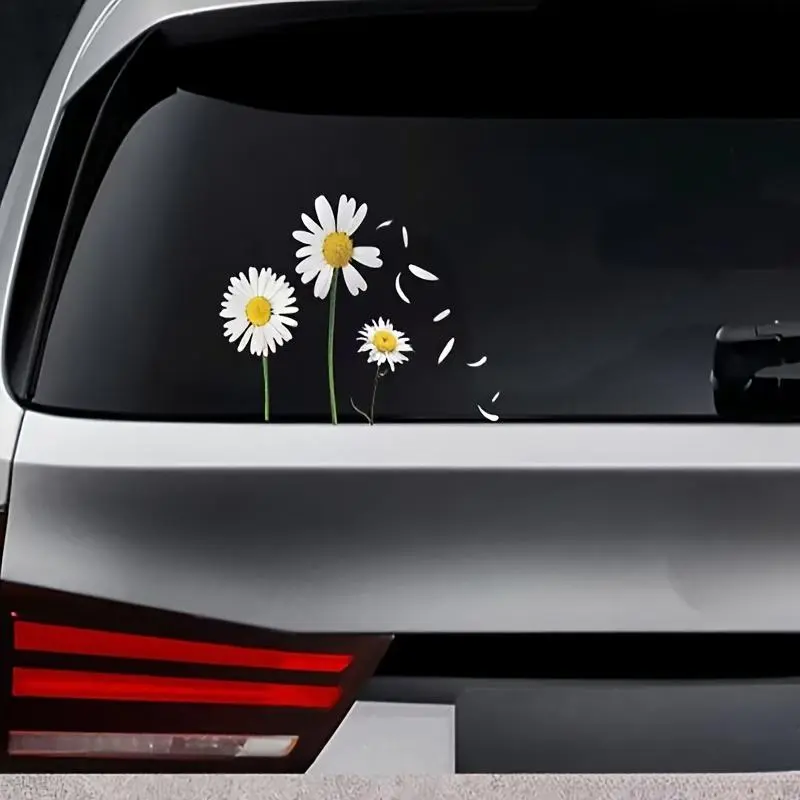 Daisy Flower Pattern Car Sticker, Car Accessories Cute, Waterproof & Durable Scratch Blocking Self-adhesive Graphic Decal, Creative DIY Decorative Decals, Vehicle Exterior Decoration for Car Rear Bumper, Sticker for Cars