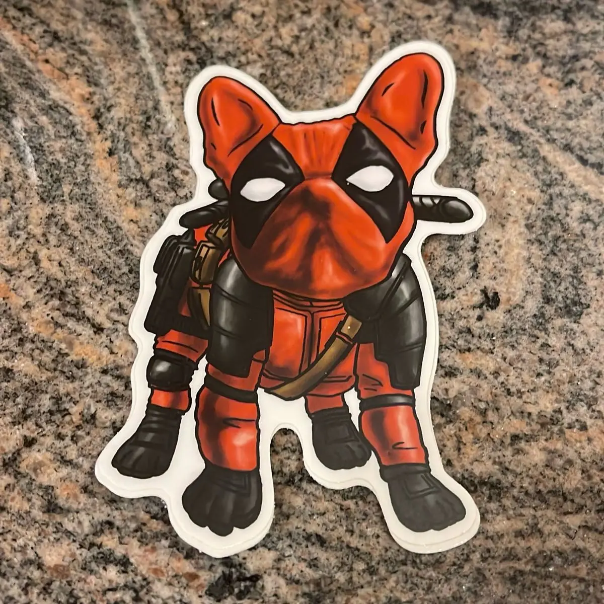 Stuck On Frenchies: Dead Pool French Bulldog Sticker (Weatherproof and Waterproof)
