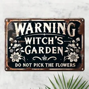 Witch Garden Aluminum Sign (7.9×11.9in) Rustic Design, aluminum for courtyard and Spooky Halloween decor, Home Decor Products