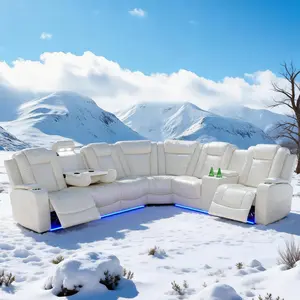 A AINEHOME Off-white Breathing Leather 3-Piece Living Room Recliner Sofa set