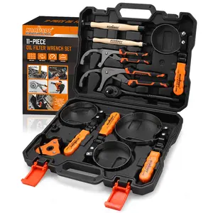 Oil Filter Wrench Set with Storage Case, 11pc or 9pc, Swivel Wrenches Fit 2-3/4" to 5-1/4", Adjustable Filter Pliers (9" & 12"), Valve Lapper Set, 3-Jaw Socket, Ratchet Handle for Garage, Roadside Repair