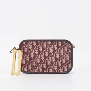 Pre-owned Dior canvas Clutches & Wristlets Christian Oblique Diorquake Burgundy Clutch Handbag BGP202081