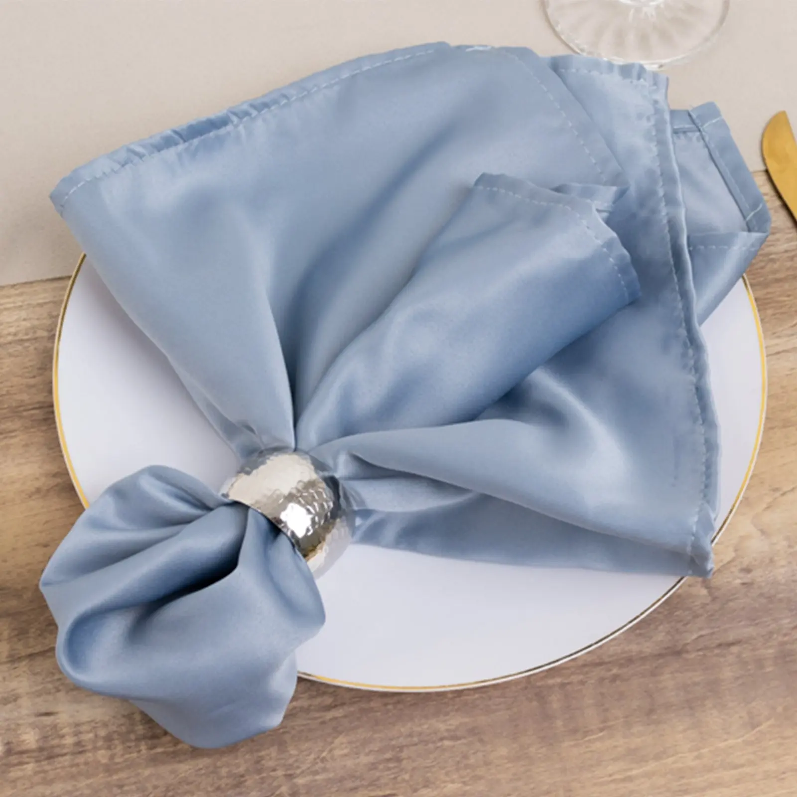 Lamour Satin Dinner Napkins, 5-Pack Solid 20"x20" Dusty Blue Tableware with Soft Matte Finish for Home, Restaurants, Business Settings, Events