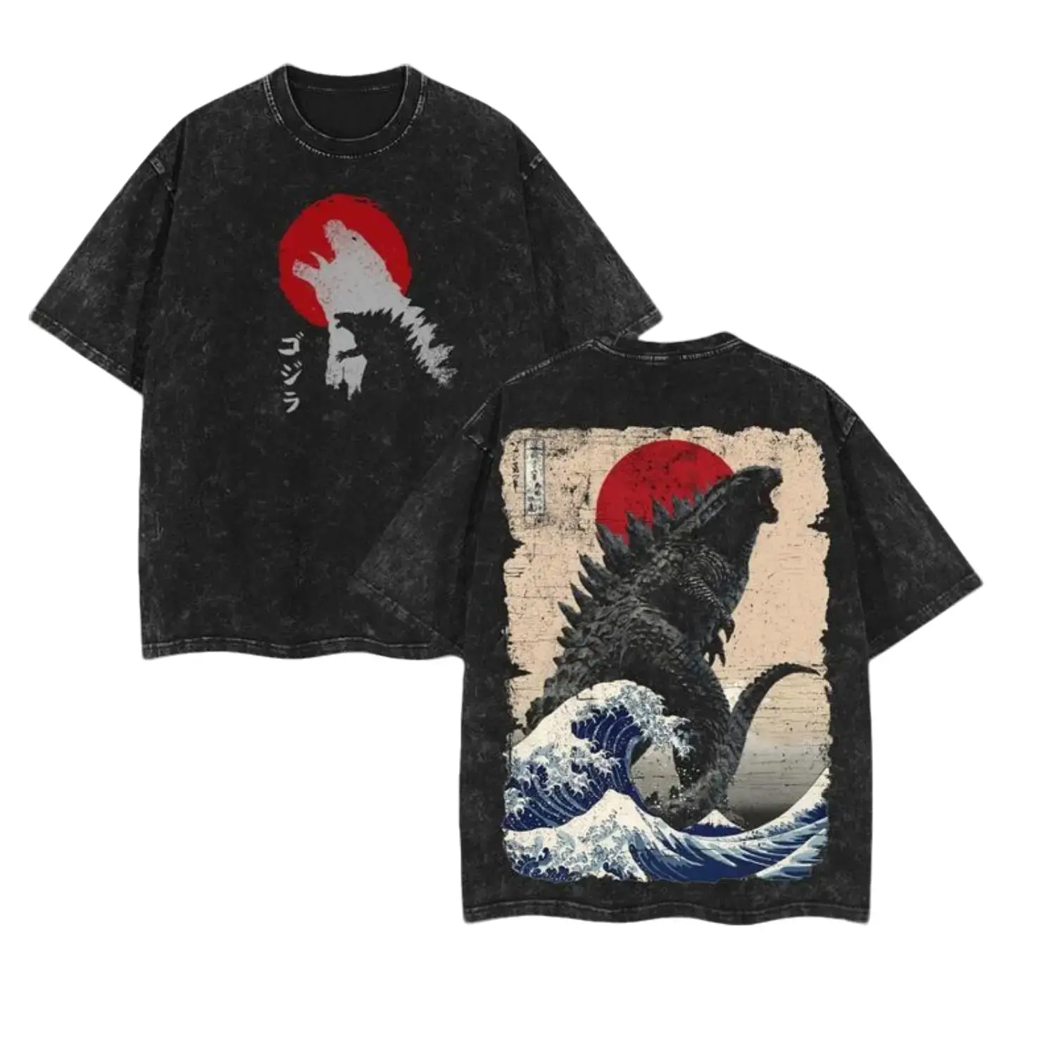 Godzilla Vintage Washed Graphic Tees Unisex Oversized Washed Heavyweight Cotton T-shirt