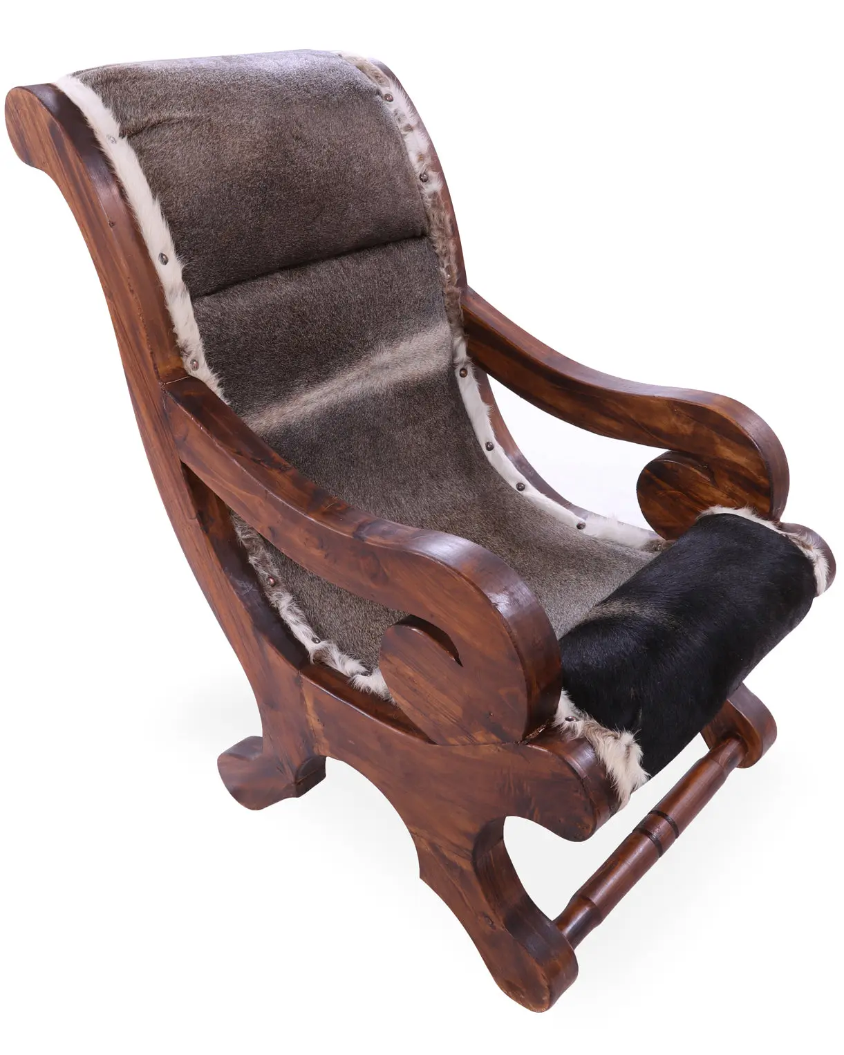 Reclaimed Wood Hair-On Cowhide Handcrafted Chair - C204-FC