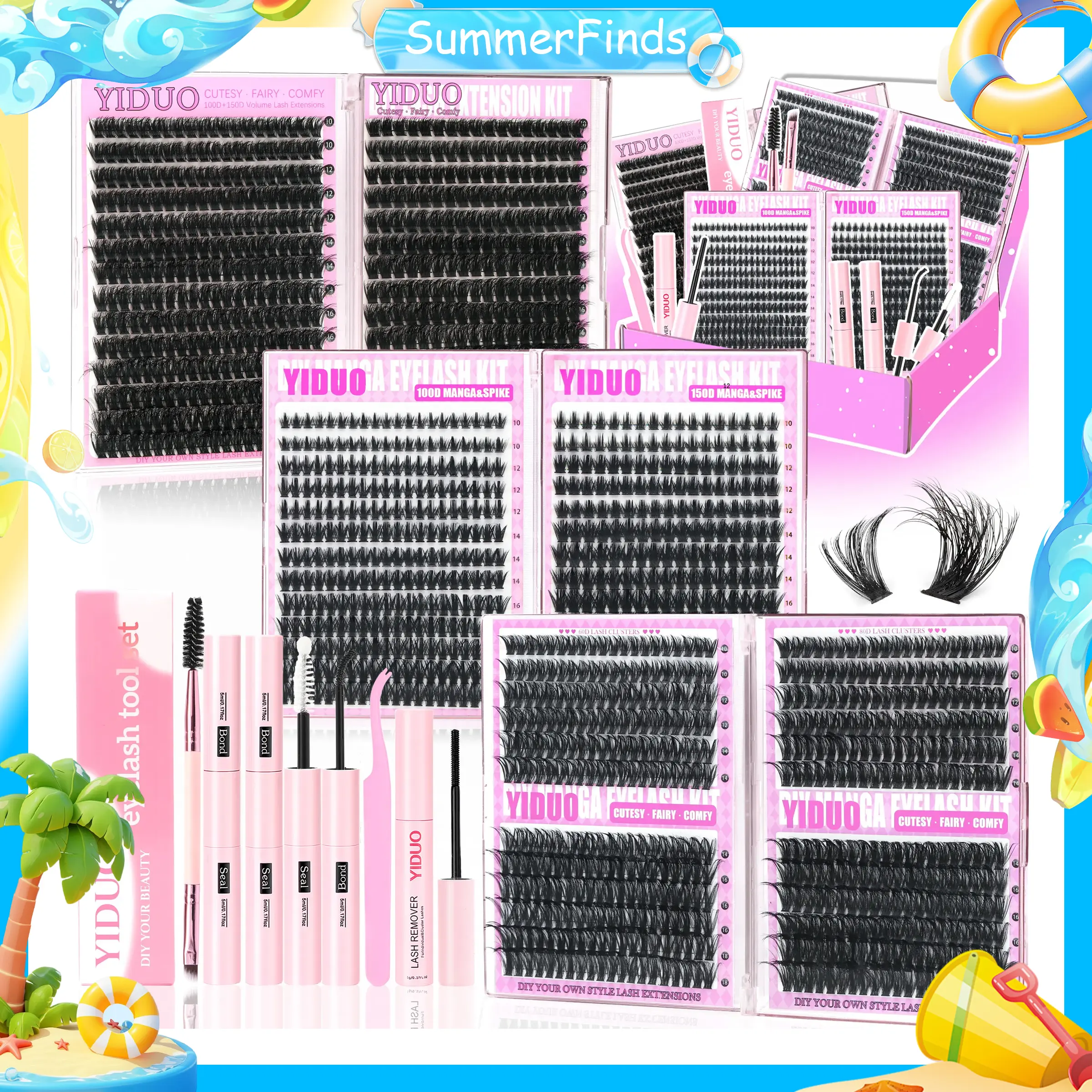 YIDUO Mega Volume Lash Clusters Kit with 2X Bond & Seal, DIY Fluffy Wispy Cosmetic Extensions for a Natural Look, Beginners Bulk Pack for Bottom Lashes, Diy Personal Lashes