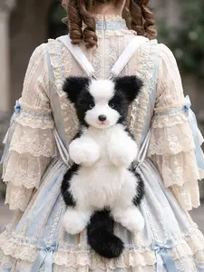 1 Realistic Black and White Border Collie Plush Backpack — A Cute, Soft, and Lightweight Stuffed Animal Backpack with Large Capacity and Adjustable Shoulder Straps. Ideal for Daily Outings and Travel; Makes the Perfect Birthday Gift for Girls.