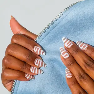 FRESH SET NAILS ICON Press-On Nails - 24 Nude Swirl Design Nails for Custom Fit & Salon-Quality Results - Comfortable Contoured Design - 12 Sizes Included - Quick Application & Reusable - Glossy Finish