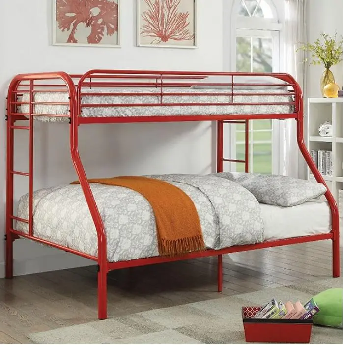 Opal Red Metal Twin/Full Bunk Bed with Slats – Modern Space-Saving Design by Furniture of America