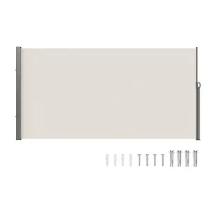 VEVOR Retractable Side Awning, 71''x 138'' Outdoor Privacy Screen, 180g Polyester Water-proof Retractable Patio Screen, UV 30+ Room Divider Wind Screen for Patio, Backyard, Balcony, Beige