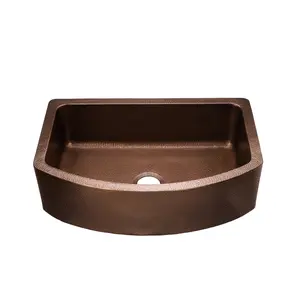 33 Inch Curved Brown Copper Single Bowl Apron Farmhouse Sink