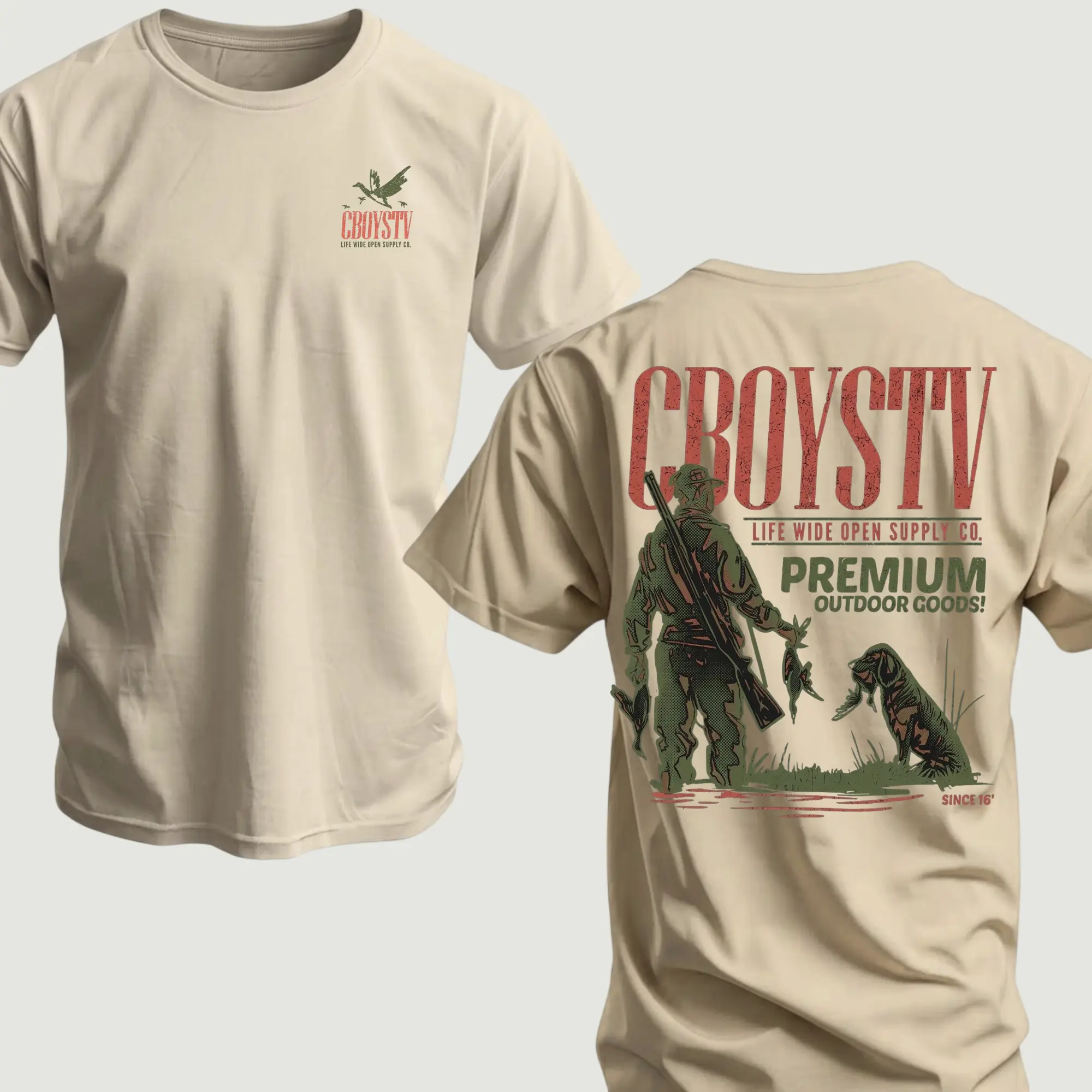 CBOYSTV Vintage Duck Hunting T-Shirt - Premium Outdoor Goods Retro Graphic Tee, Retro CBOYSTV Life Wide Open Supply Co Tee - Vintage Hunting Dog & Mallard Graphic Shirt - Outdoor Lifestyle Apparel