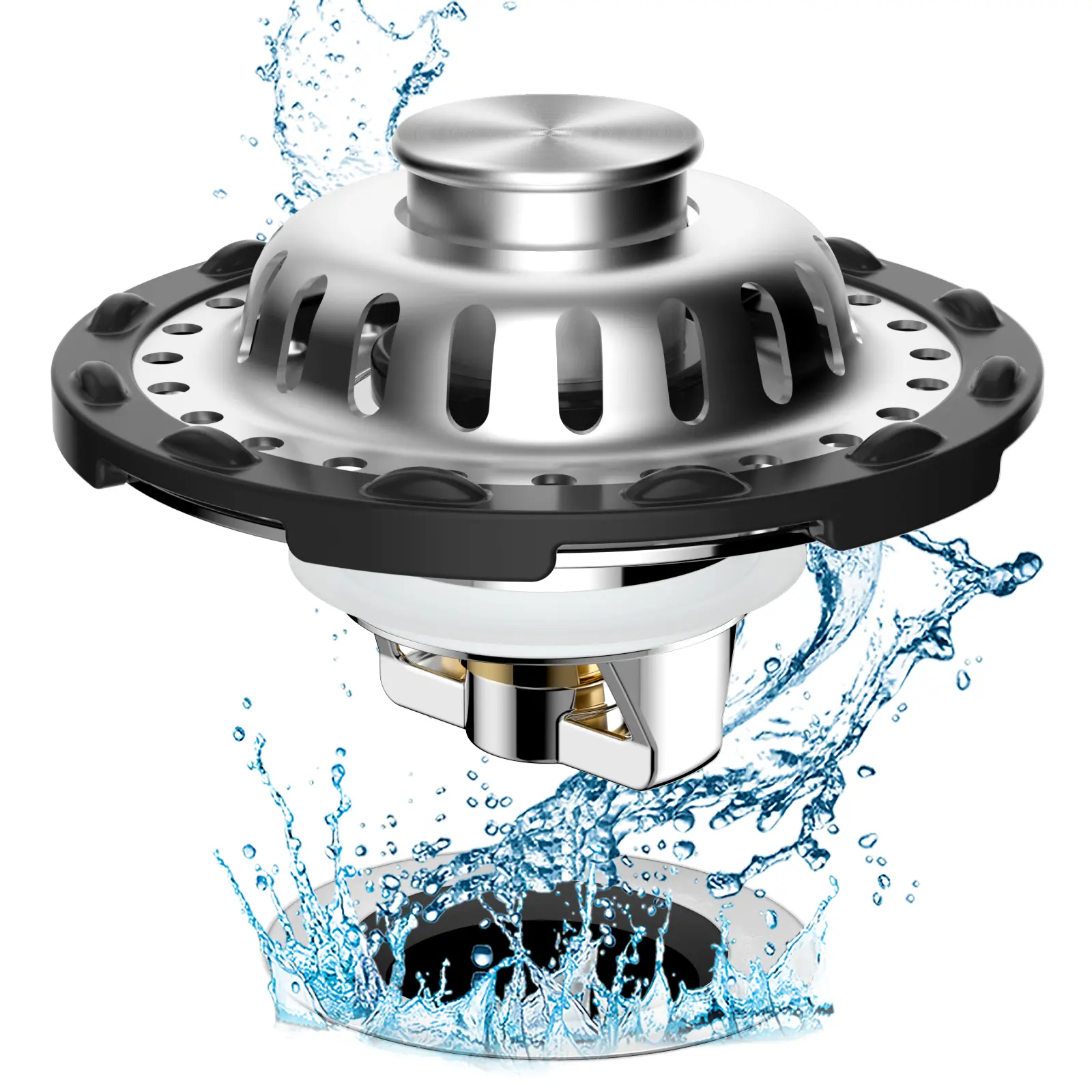 Hibbent Upgraded 3-in-1 Bathroom Sink Drain Stopper with Visible Top, Stainless Steel Filter Basket Hair Catcher, Drainage, Filtration, Deodorization, Chrome Finish, Fits Standard 1.1"-2.36" Basin Holes (Bathroom Accessories), 1 Pack - Chrome, Rapid Drain