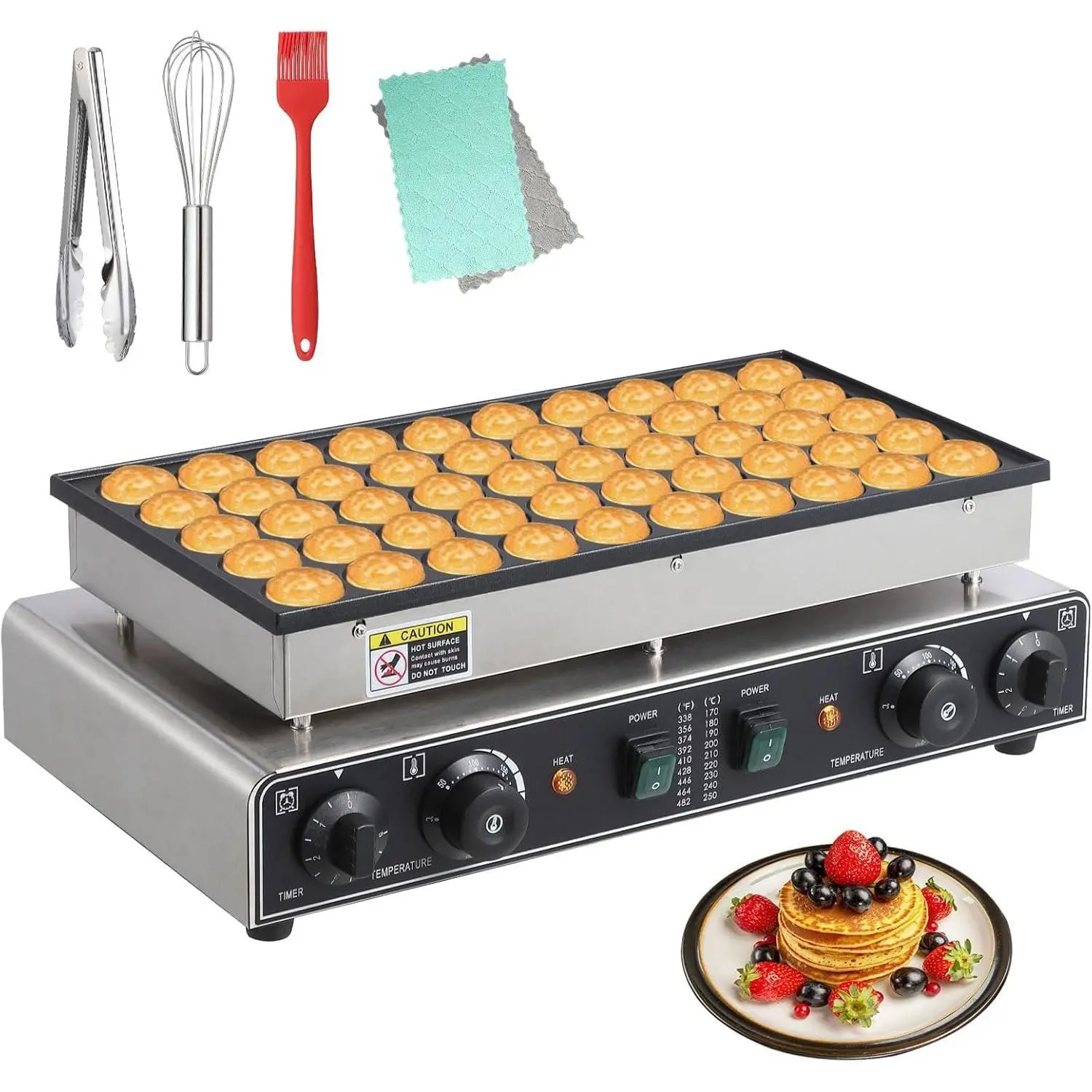 GARVEE Pancake Baker, 50PCS 1700W Waffle Pancake Machine, 1.8 Inches Pancake Maker With 2 Thermostats & 2 Timers Separate Control, for Home and Restaurants
