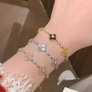 Imitation Natural  Shell Hollow Lucky Four-Leaf Clover Bracelet Brightening Light Luxury French Niche Light Luxury Adjustable Hand Jewelry trendy streetwear pink fashion accessory italian cuban high-end fortune usa gifts party