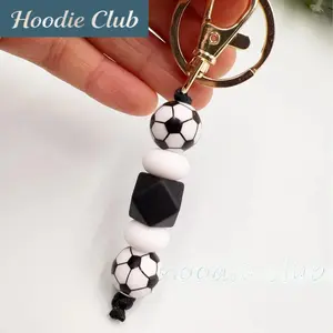 Sports Themed Silicone Beaded Keychain and Bag Charm Football Basketball Rugby Style Key Ring Lightweight Durable Anti Lost Bag Accessory for Men Women School Backpack Car Keys Sports Fan Gift Idea Daily Carry Organizer Charm
