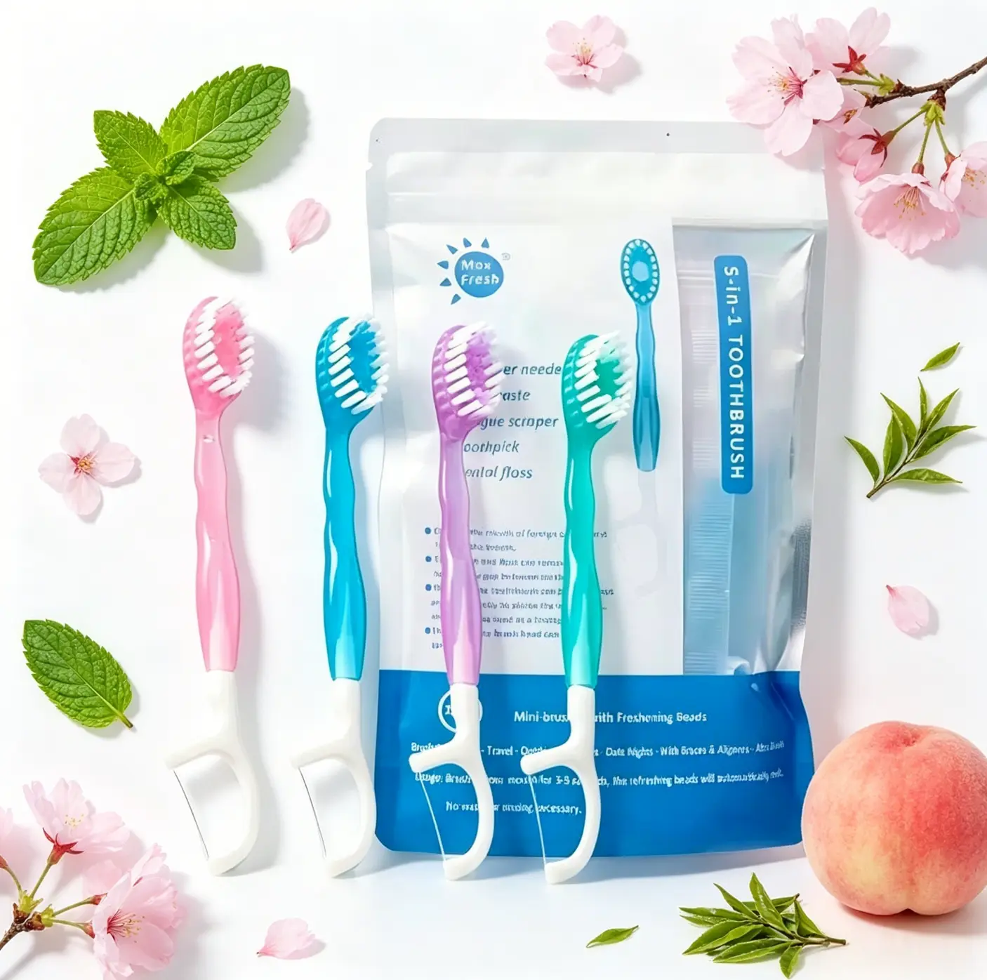 5-in-1 toothbrush, dental floss, tongue scraper, and toothpick set — oral care tools for travel and business trips; essential oral hygiene items #summerwins #dealsforyoudays