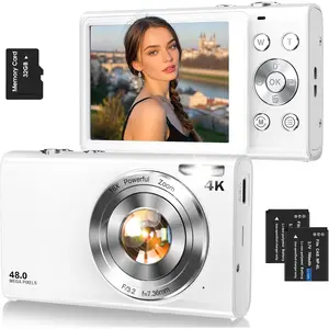 Digital Camera,Autofocus 4K Vlogging Camera for Photography with 32GB Card,48MP Portable Compact Point and Shoot Digital Camera for Teens Adult Beginner with 16X Zoom,Anti-Shake,2 (White)