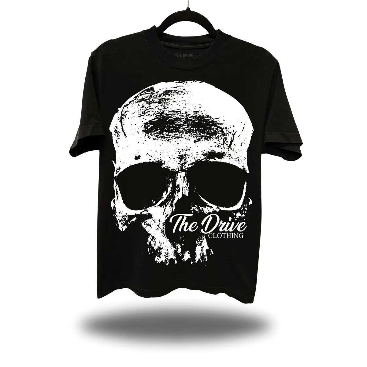 TheDriveClothing TDC SKULL BLACK OVERSIZED TEE – Relaxed Fit Streetwear T Shirt, 100% Cotton Graphic Oversize Shirt With Bold Front Print, Wide Rib Collar Casual Everyday Urban Style