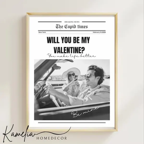 Valentines Day Cupid Poster Unframed, Custom Newspaper Poster Gift For Her Girlfriend Wife, Editable Valentine Poster Love Story, Will You Be My Valentine Romantic Gift