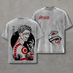 valentine shirts Anime Vintage Washed, Heavy Cotton Oversized Print T-Shirt, Japanese Manga Shirt