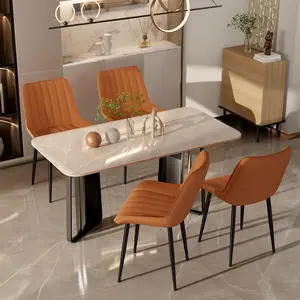 Arlopu Dining Chairs Set of 2/4, Modern High Back Suede Faux Leather Upholstered Dining Room Chairs with Thick Cushions, Wide Padded Seat, Metal Legs for Kitchen, Living Room