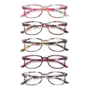 5-pack set of stylish plastic eyeglasses with thin frames and anti-blue light lenses, featuring durable spring-loaded metal hinges—perfect for daily commuting or as a gift for holidays or birthdays.