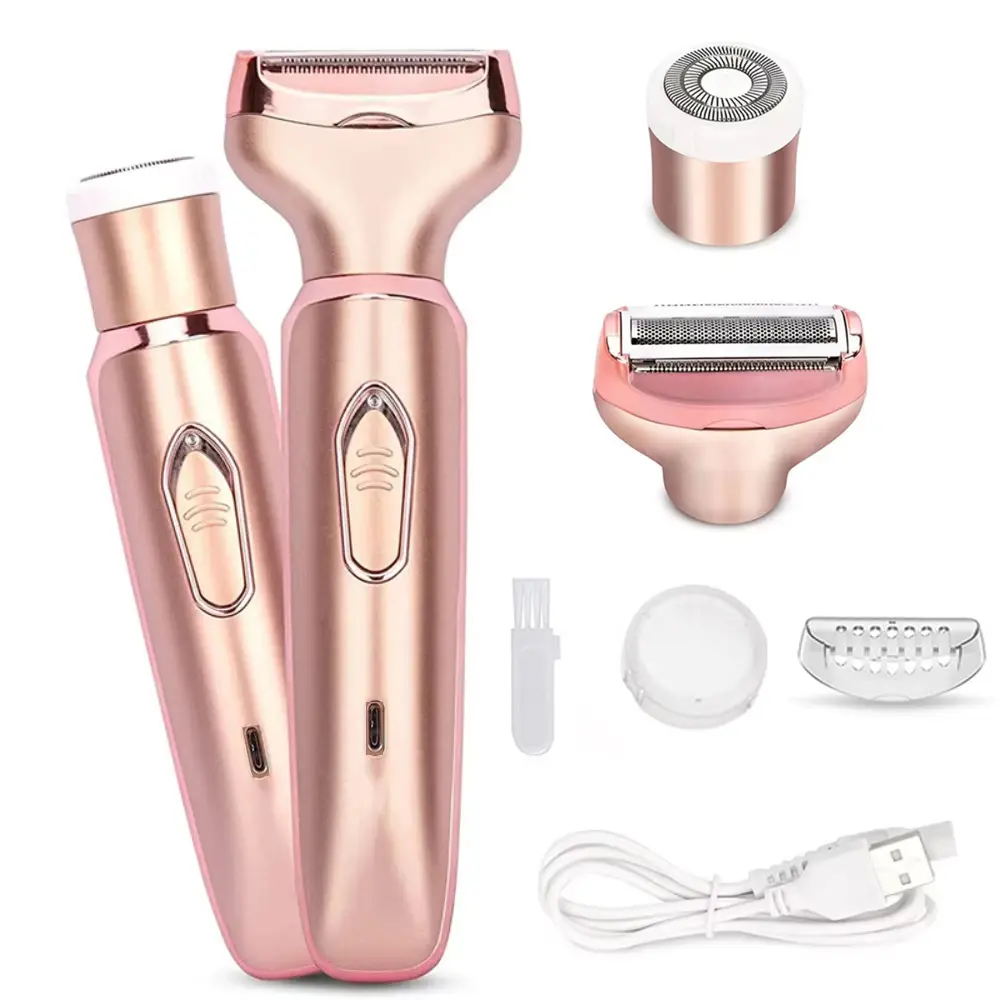 2-in-1 Electric Bikini Trimmer & Body Shaver for Women, Dual-Head Hair Removal Device, Painless Wet/Dry Use, Cordless USB Rechargeable Facial & Body Grooming Tool