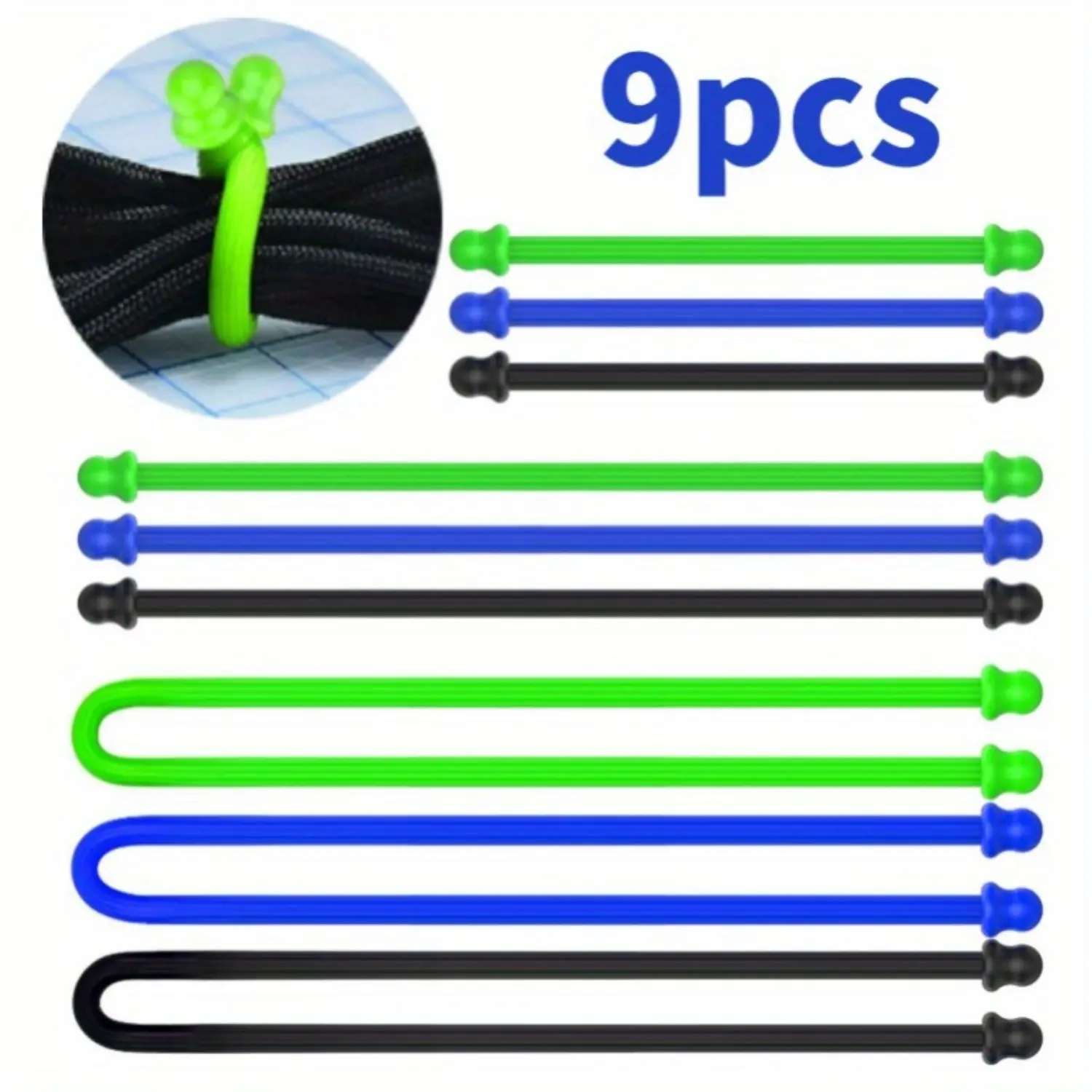 9pcs Flexible Reusable Silicone Cable Organizers - Multi-Size Zipper Twist Straps (4/6/12 inch) for Cable Management, Home Organization (Toys Included)