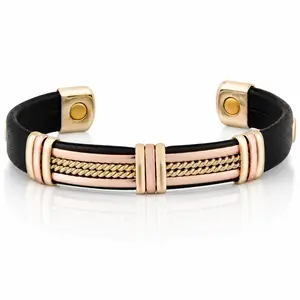 Unisex Copper & Leatherette Magnetic Bracelet – Casual Trendy Jewellery for Everyday Wear, Stylish Adjustable Fashion Accessory