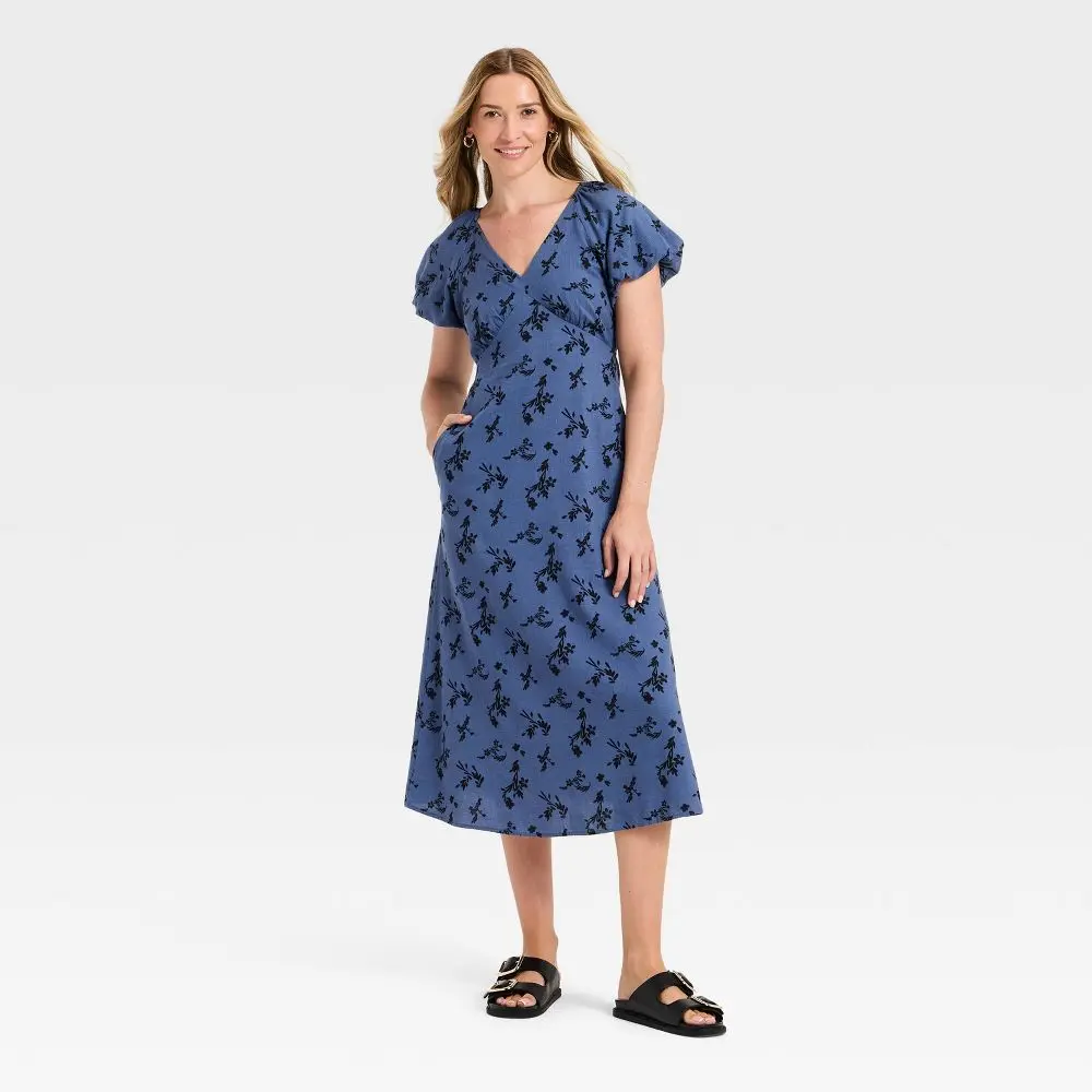 Women's Puff Short Sleeve Midi Sundress - Universal