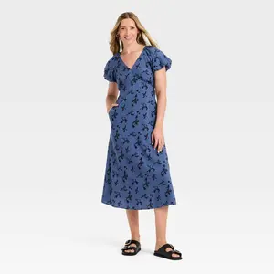 Women's Puff Short Sleeve Midi Sundress - Universal