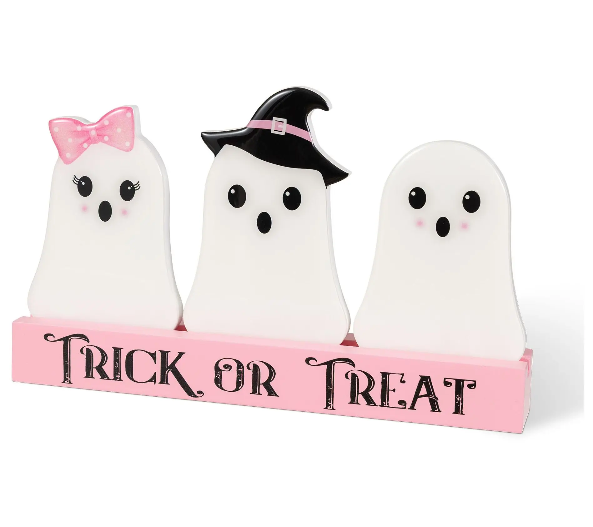 Glitzhome 10"L Halloween Wooden Epoxy Ghosts Table Decor