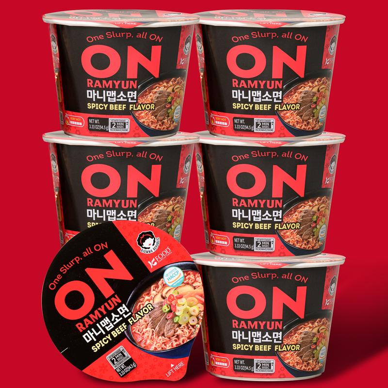 ON RAMYUN 6 PACK Korean Spicy Beef Cup Ramen (6 Cups) | Authentic Korean K-Ramyun Instant Noodles | Bold Spicy Beef Flavor Cup Noodle | Quick & Easy Instant Ramen, Pansit-Style Comfort Food Ready in Minutes Savory