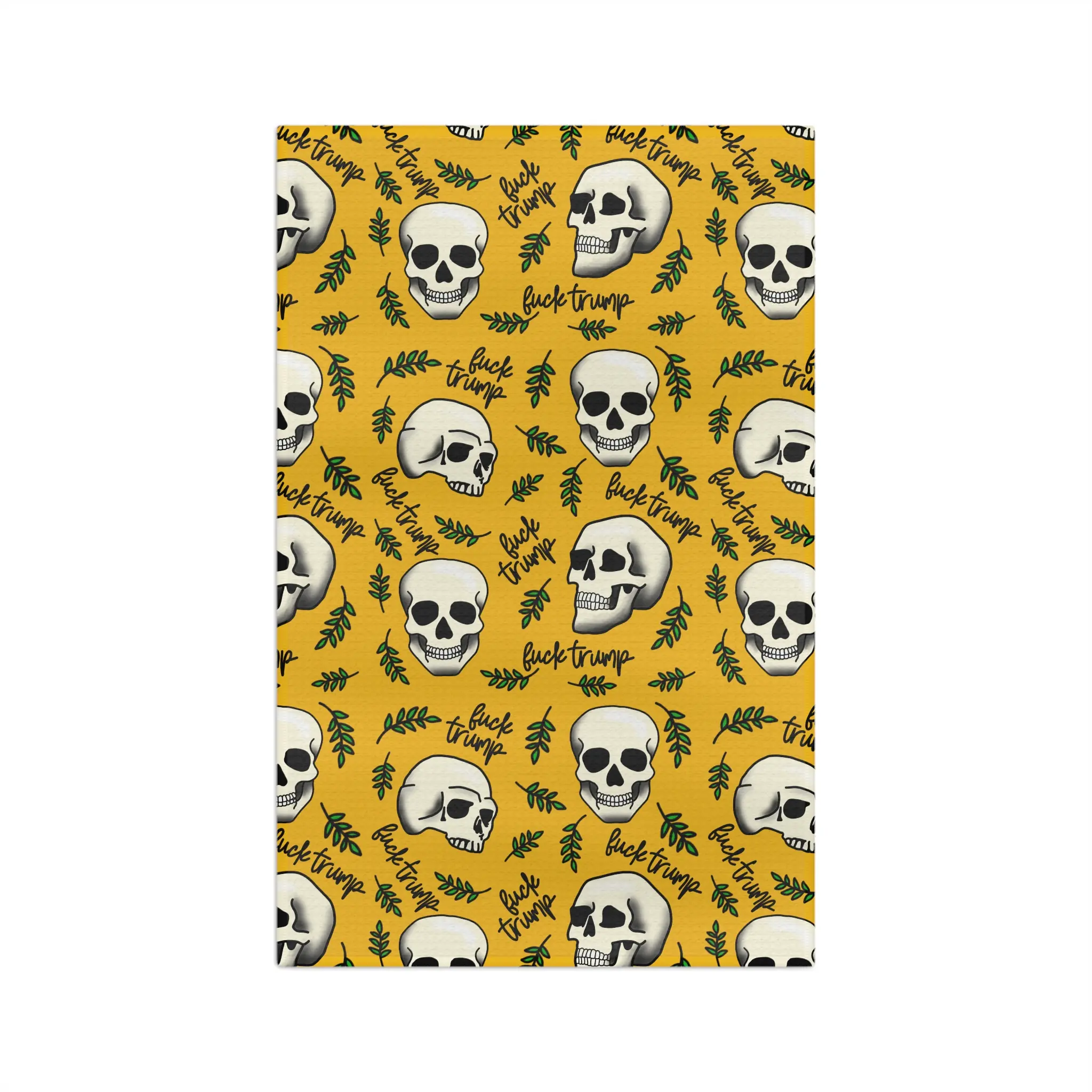 Slightly Subtle Skull Pattern with Leaves microfiber tea towel | Halloween spooky kitchen decor