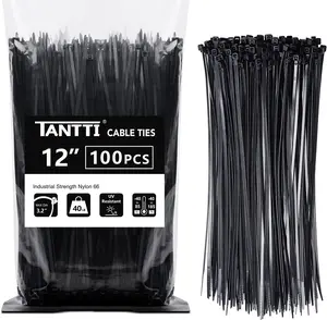 Zip Ties 12 inch, Black Zip Ties 100 pack, 40lb, Cable Ties, Self-locking Wire ties for indoor and outdoor use, by Tantti