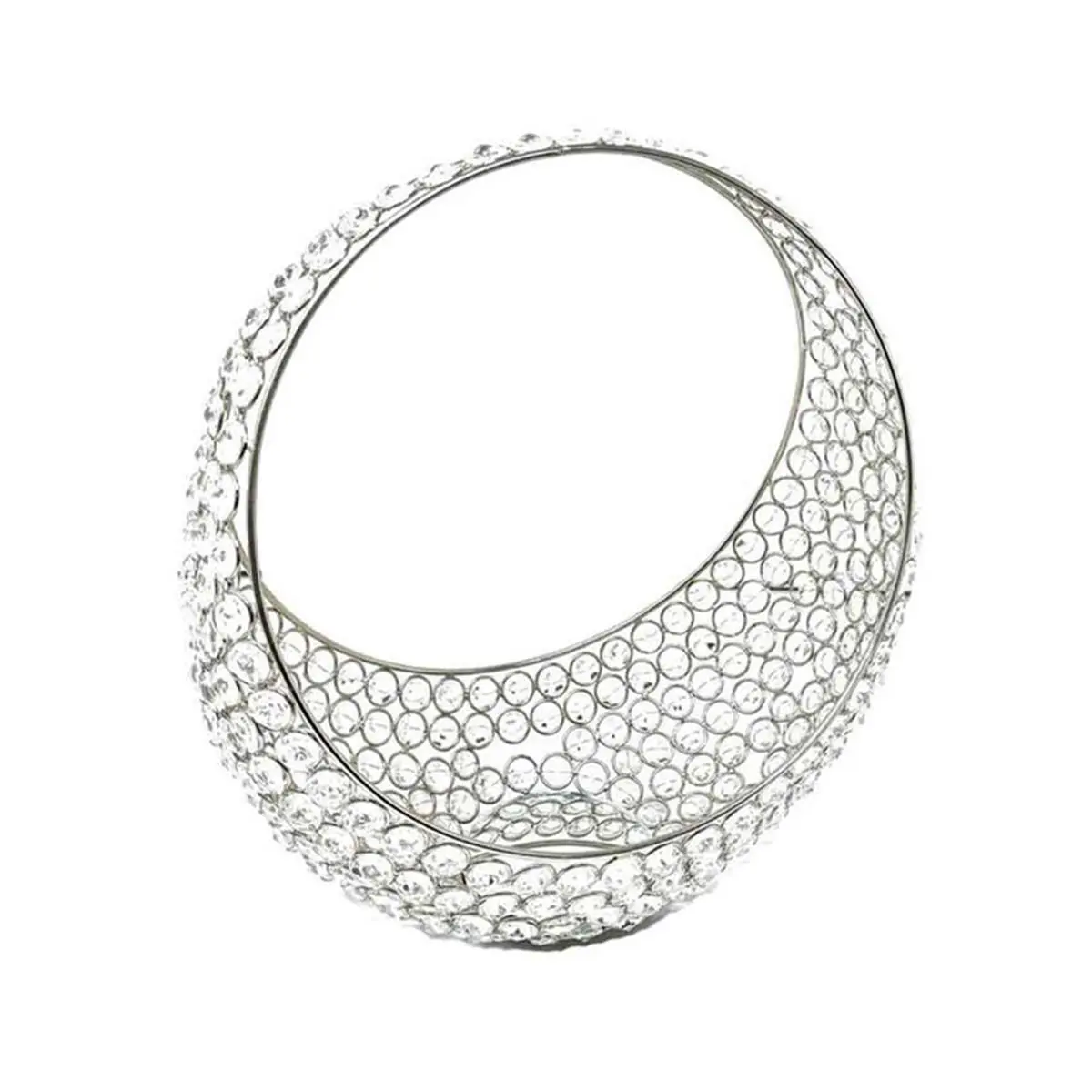 13 in. Faux Crystal Bling Ring Basket, Silver