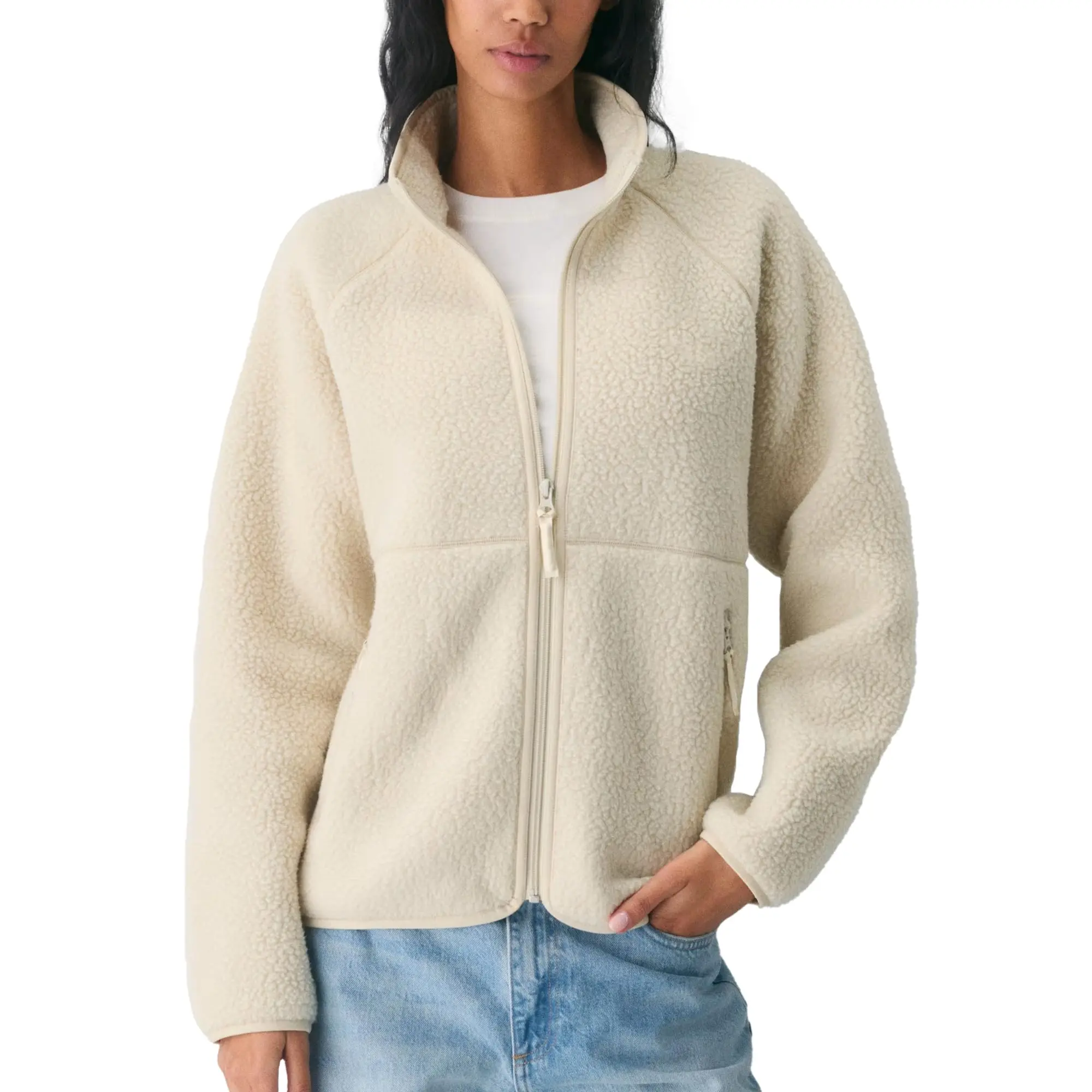 Songling Lady Fleece Coats, Basic Full-Zip Jacket with Stand Collar, Lightweight Outdoor Casual Tops, Long Sleeve