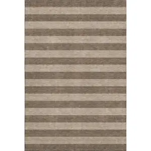 360 stand 3x5 ft. Transitional Coffee & Beige Striped Polyester Fiber Flat Pile Area Rug, Machine-Made Rectangle, Washable, UV Protected