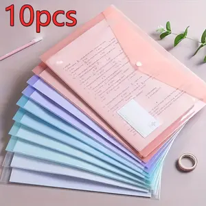 10 Plastic Envelopes, A4 Size File Bags with Snap Closure, Ideal for School and Office Supplies, Durable Document Storage Solutions