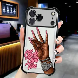 English Clock That TeaDesign iPhone17promax  Anti-fall airbag case with reinforced corners full coverage cartoon design high-quality texture Ramadan or Mother's Day gift for female friends and family members. Product features include: glass material