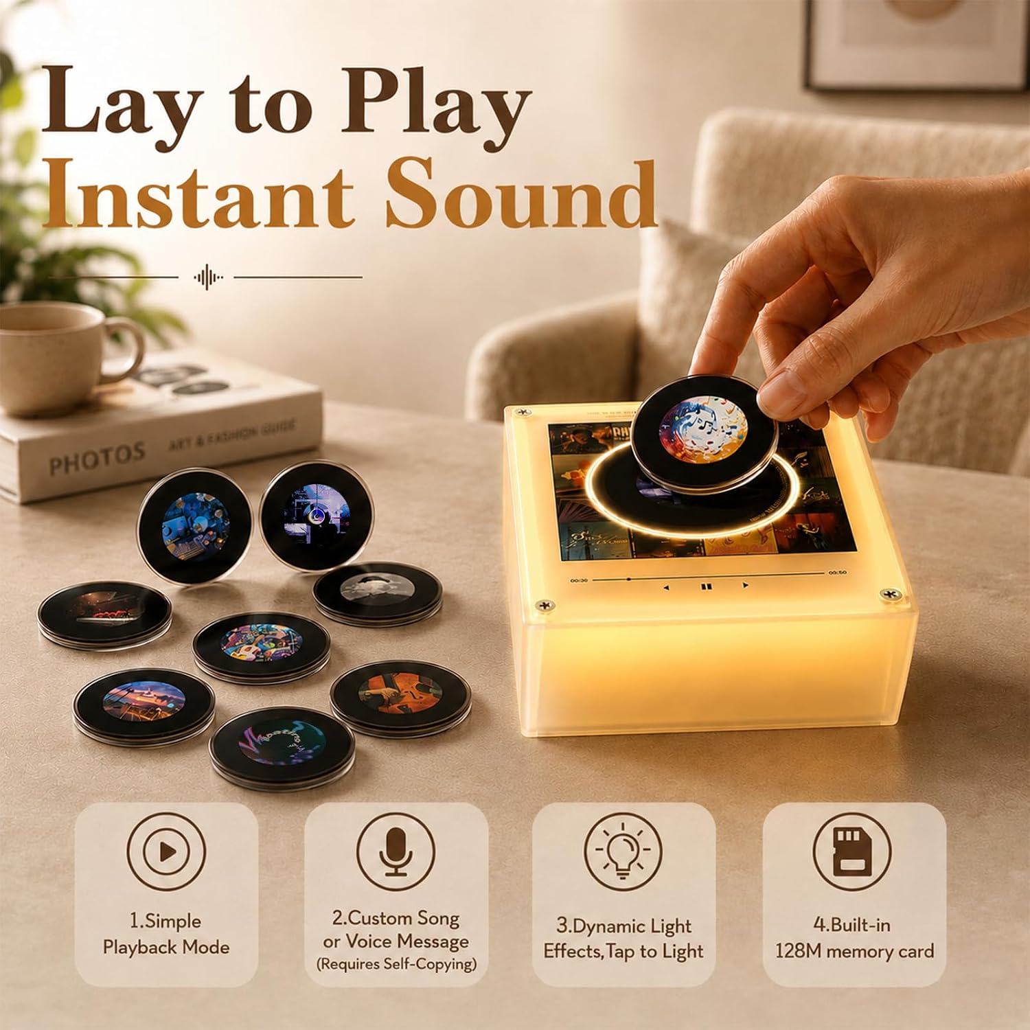 Celebrity Custom Rotating Tray Night Light - Magnetic Refrigerator Magnet, NFC Induction Automatic Singing Machine, Acrylic Creative Home Decor for Living Room, Unique Desktop Ornament
