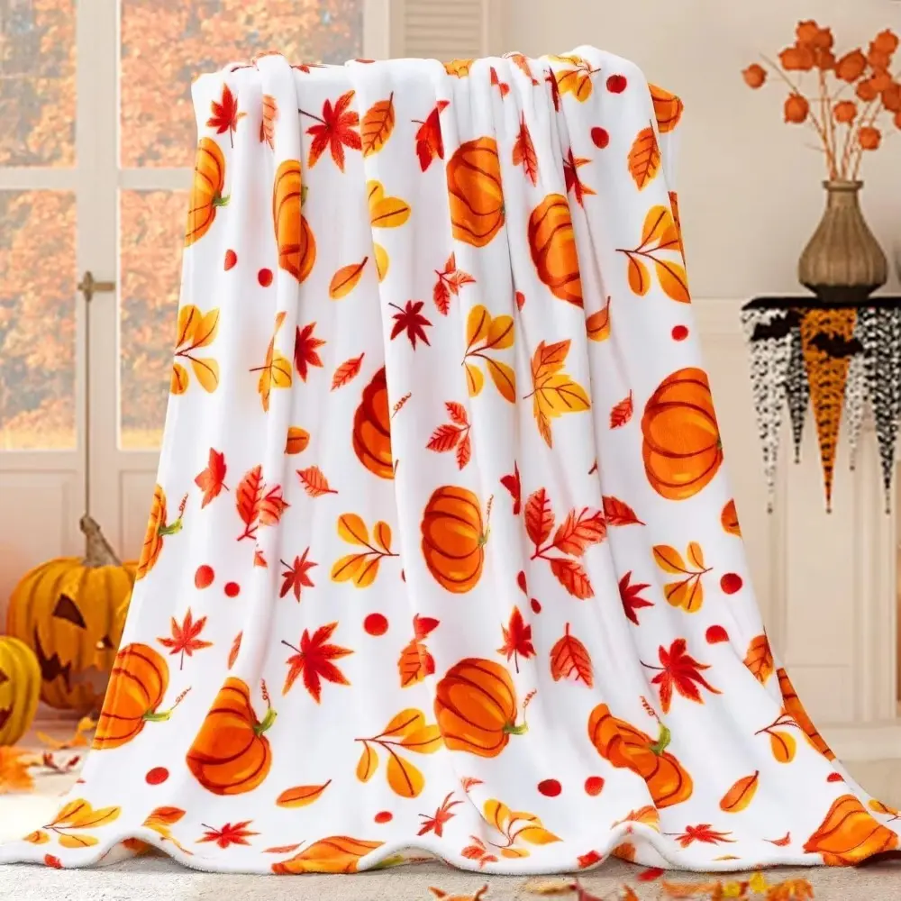 inhand Fall Throw Blanket Halloween Pumpkin Autumn Plush Decor Fuzzy Picnic Blankets for Couch Sofa Chairs Cute Holiday for gift