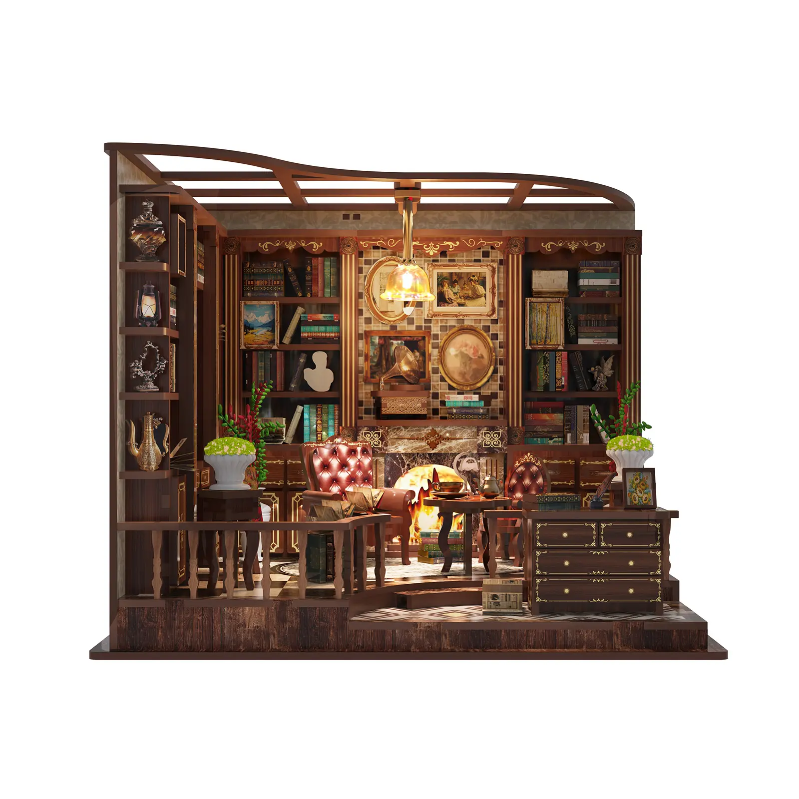 Left-Bank Study DIY 3D Wooden Puzzle Dollhouse Kit, European Vintage Miniature House with LED Light, Bookshelf Bookend Decor Gift for Book Lovers