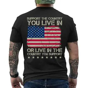 Support The Country You Live In Or Live In The Country You Support, Short Sleeve Printed Graphic Shirt, Daily Casual Cotton Menswear