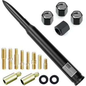 Car Truck Bullet Antenna with Tire Valve Caps American Flag Universal Short Replacement for GMC Sierra Chevy Silverado Dodge Ram 1500 2500 3500 Ford F150 F250 F350 Super Duty Raptor, Matte Black, 7"