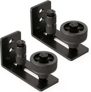 Barn Door Floor Guide, Wall Mounted Barn Door Rollers for Bottom Adjustable Roller, 8 Setup Options Sliding Door Guide, Adjustable Stay Roller with Flush Design and Felt Strips, Black, 2 Pack