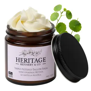 Heritage Refinery & Co. Whipped Tallow for Skin with Retinol & Centella Asiatica - 2 Oz Grass Fed Beef Tallow Face Moisturizer for Men & Women Anti Aging Cream with Sunflower Oil & Vitamins A D E K